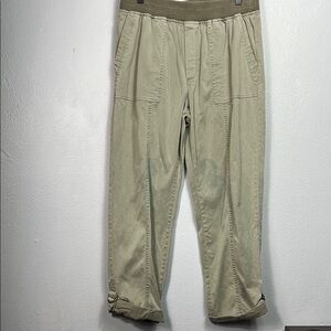 Soft Surroundings Khaki Green Elastic Waist Pull On Cuff Crop Pants Medium